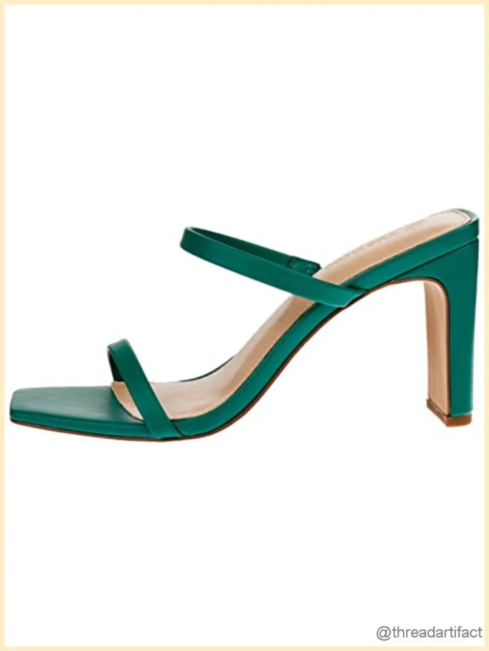 Women's Square Toe Two Strap High Heeled Sandals with Block Heel